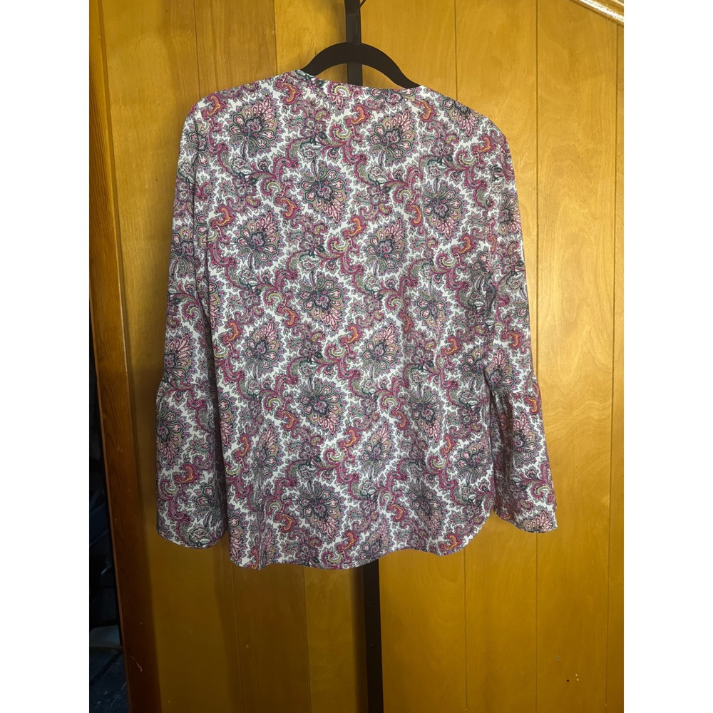 J.Crew Womens Pink Paisley Bell Sleeve Split Neck Blouse Top Large - Picture 4 of 4